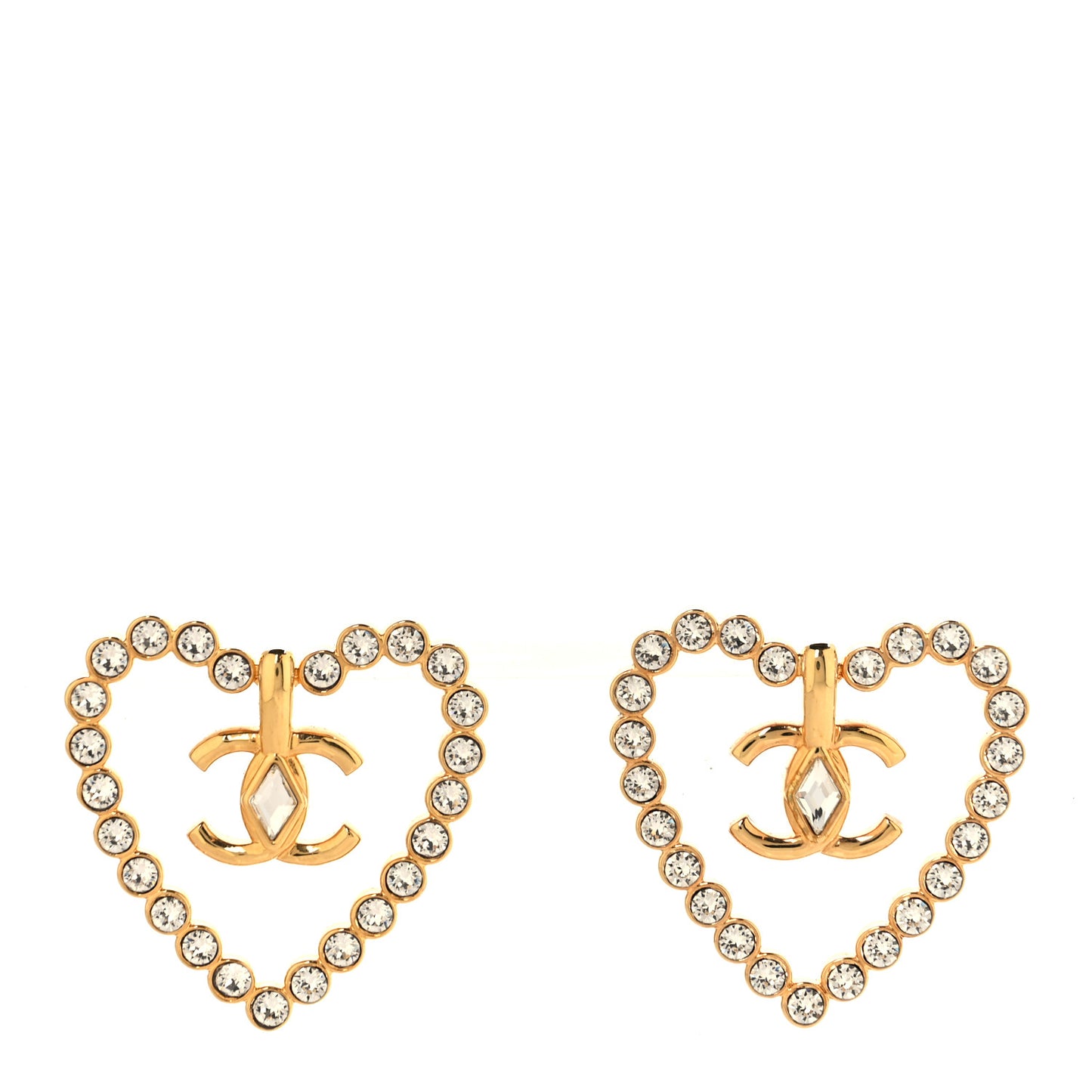 Crystal Heart CC Earrings Gold