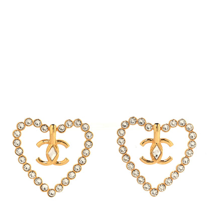 Chanel Crystal Heart CC Earrings Gold 1 of 5