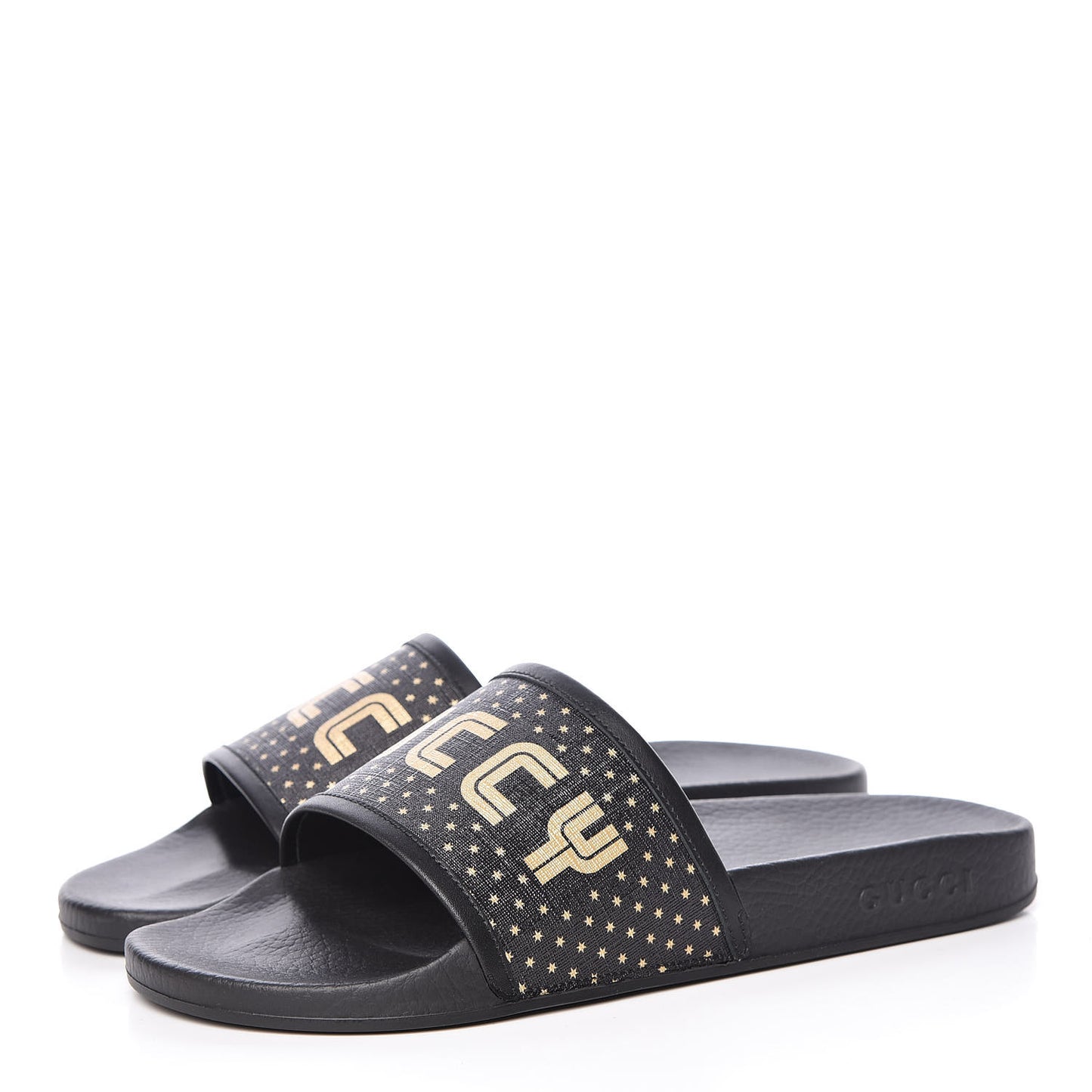 X SEGA Supreme Canvas GUCCY Stars Mens Slide Sandals 9 Black Gold