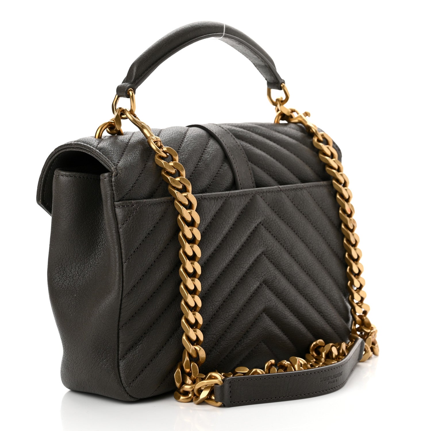 Saint Laurent Sheepskin Matelasse Chevron Monogram Medium College Bag Asphalt 2 of 9