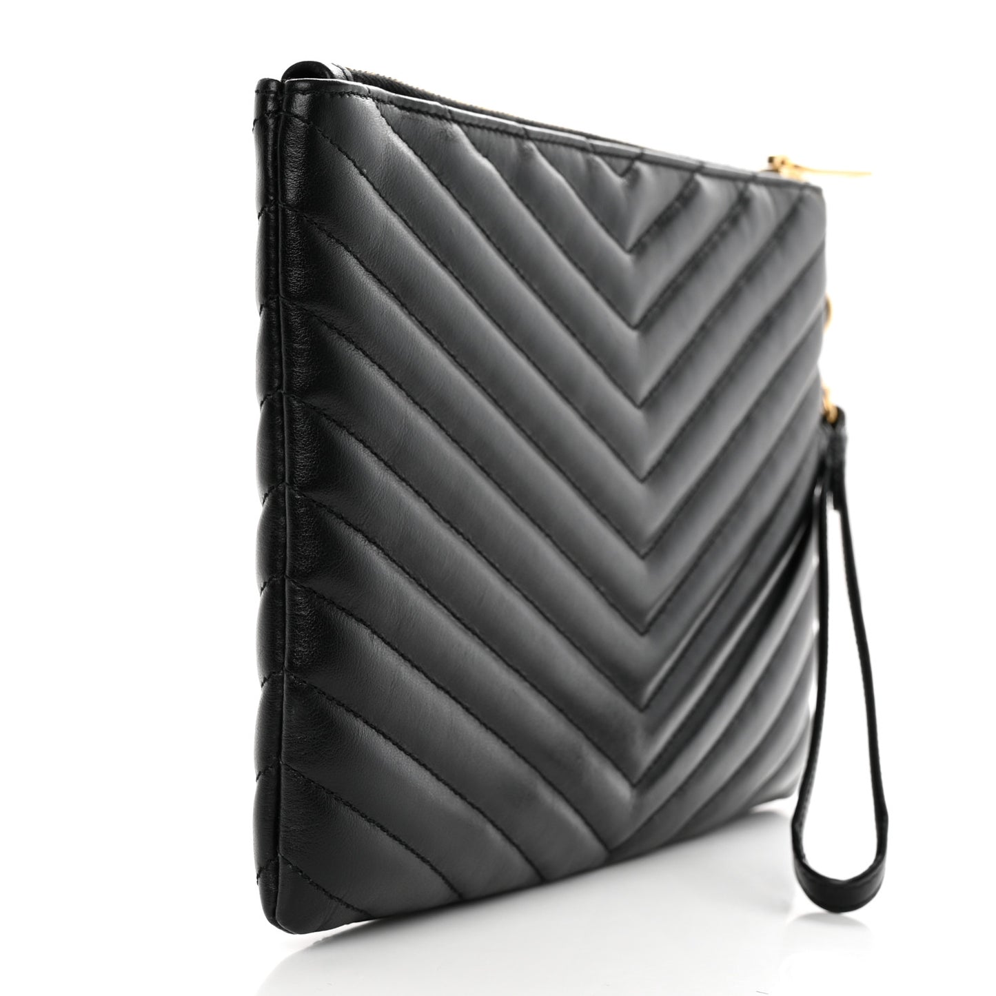 Calfskin Matelasse Chevron Monogram A5 Wristlet Black