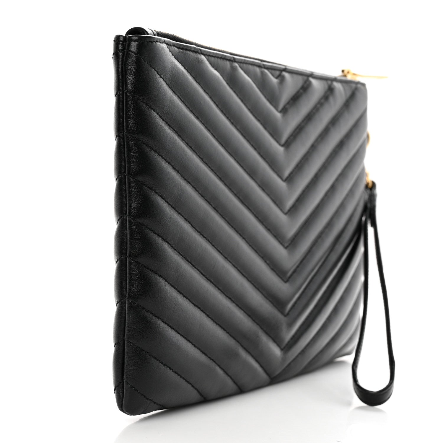 Saint Laurent Calfskin Matelasse Chevron Monogram A5 Wristlet Black 3 of 8