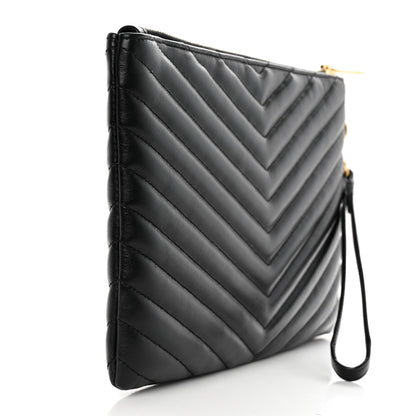 Saint Laurent Calfskin Matelasse Chevron Monogram A5 Wristlet Black 3 of 8