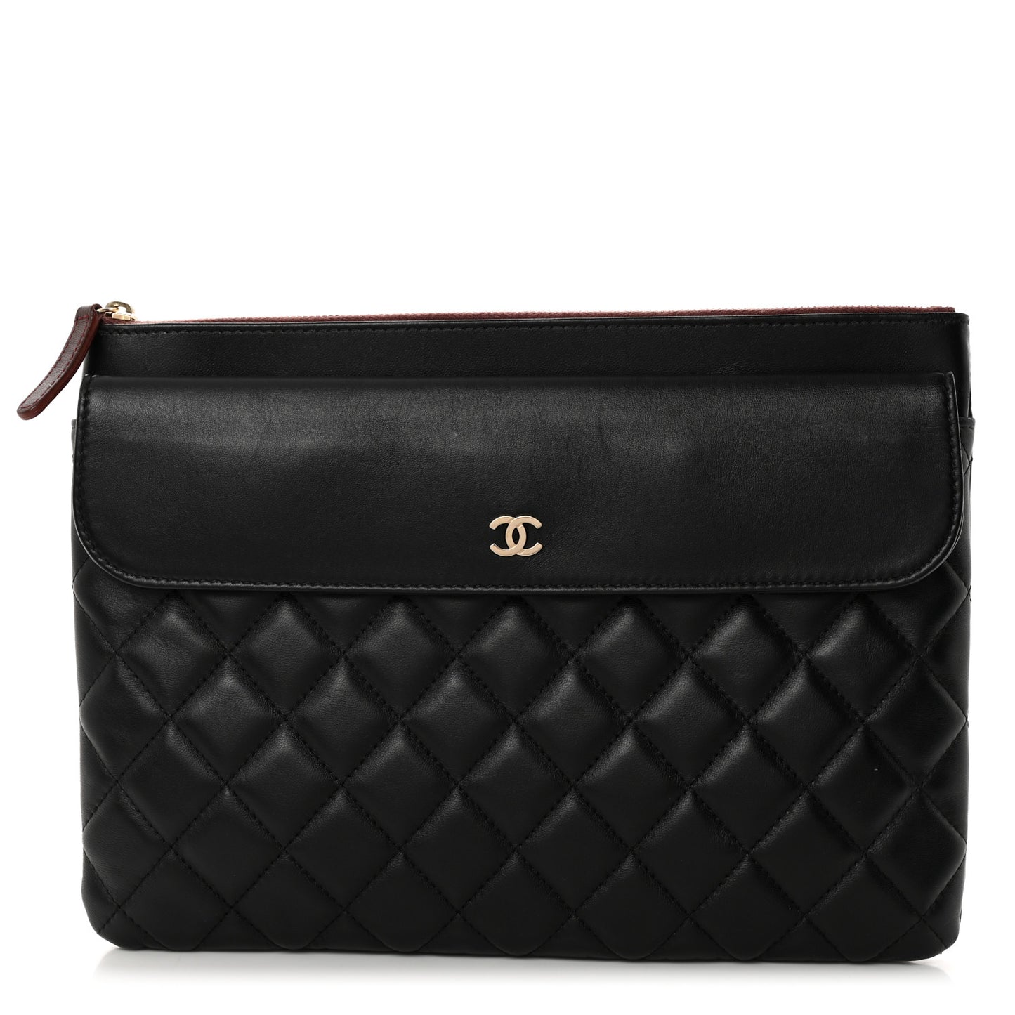 Lambskin Quilted Medium Flap Cosmetic Case Black