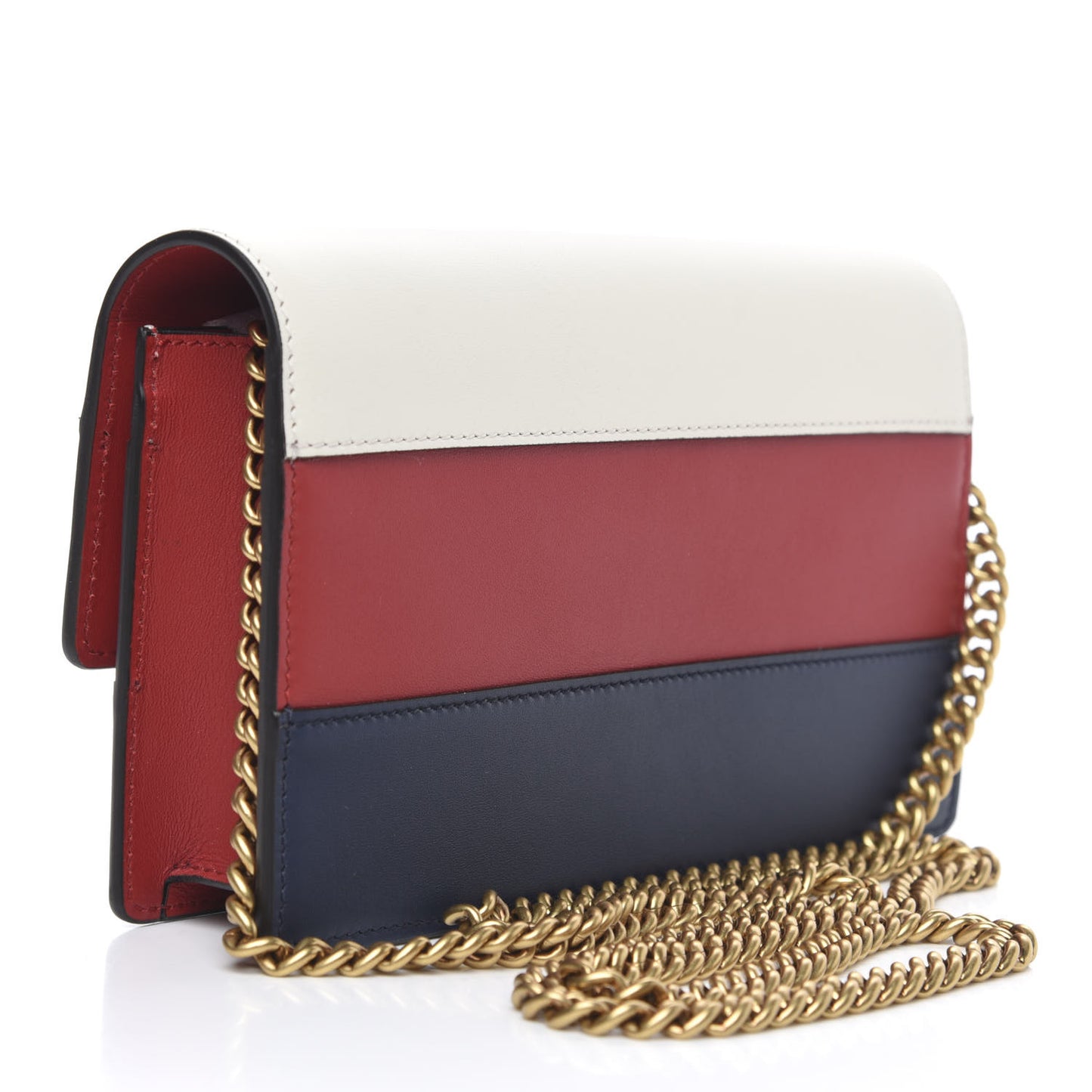 Calfskin Queen Margaret Chain Wallet Blue Agata Hibiscus Red Mystic White