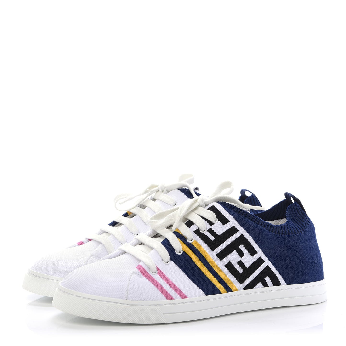 Stretch Knit FF Lace Up Sneakers 6 White