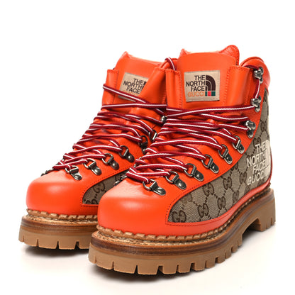 Gucci X THE NORTH FACE Monogram Textured Calfskin Hiking Ankle Boots 38.5 Beige Ebony Deep Orange 3 of 8