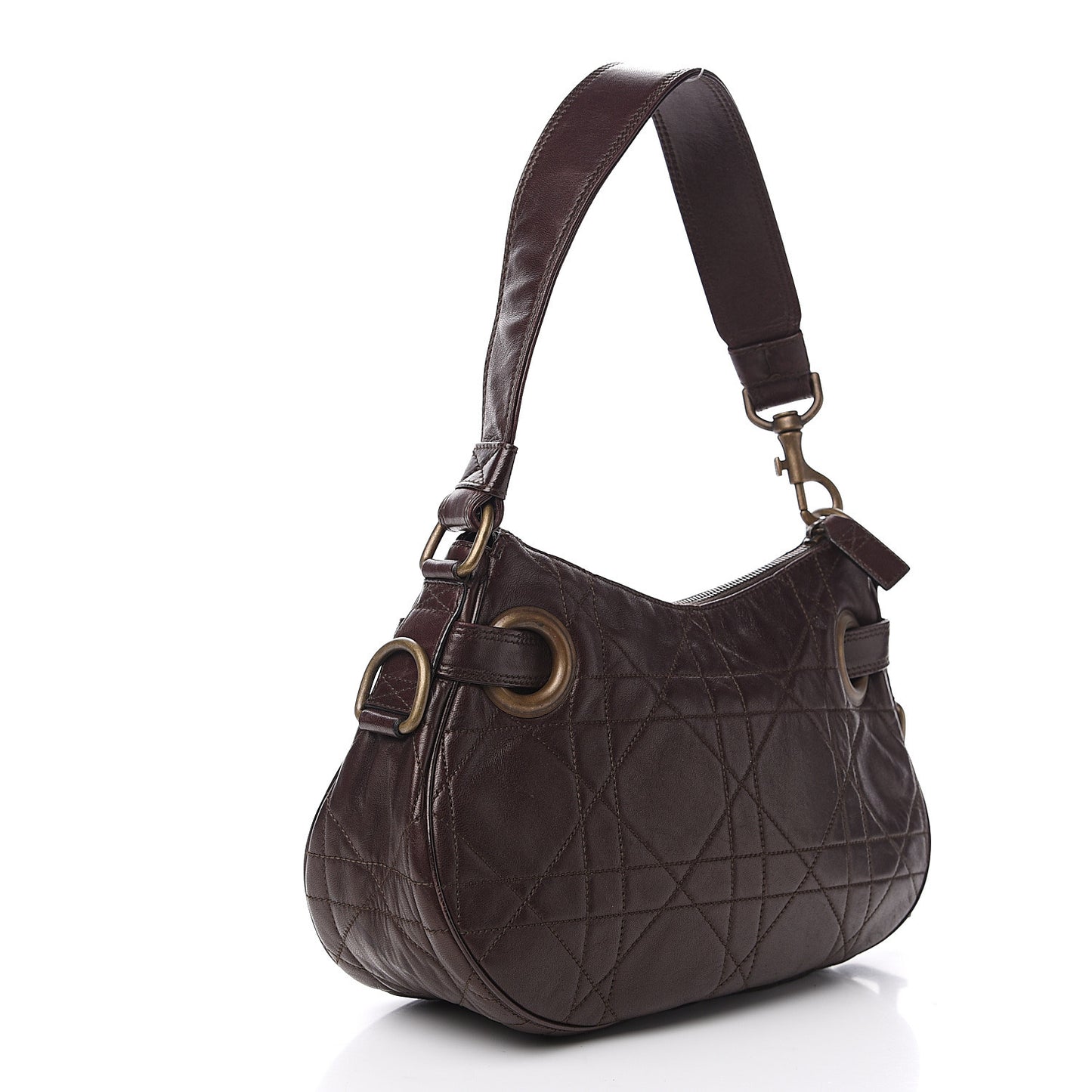 Lambskin Cannage Small Hobo Dark Brown