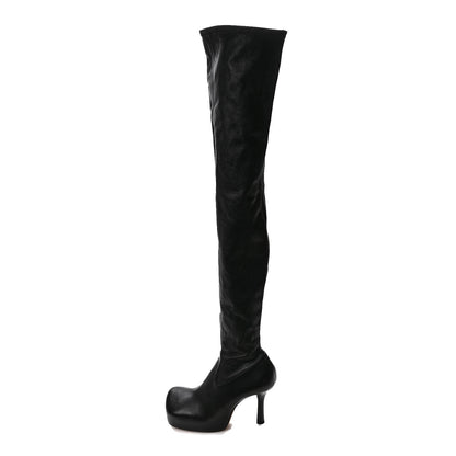 Bottega Veneta Nappa Platform Square Toe Over The Knee Boots 38.5 Black 1 of 7