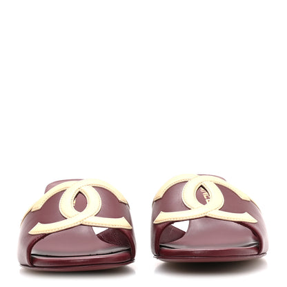 Chanel Lambskin CC Cutout Mules 38.5 Burgundy Beige 3 of 9