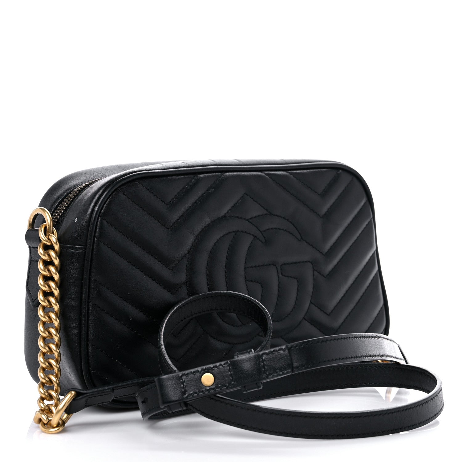 Gucci Calfskin Matelasse Small GG Marmont Chain Shoulder Bag Black 3 of 15