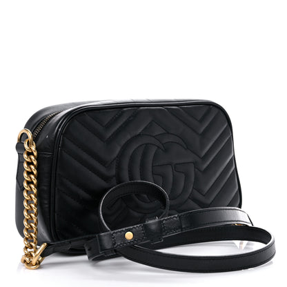 Gucci Calfskin Matelasse Small GG Marmont Chain Shoulder Bag Black 3 of 15