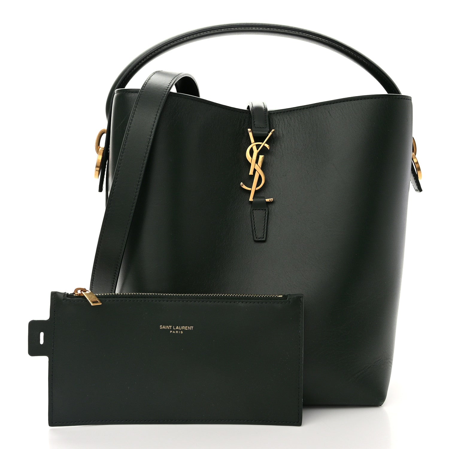 Saint Laurent Shiny Calfskin Le 37 Bucket Bag Vert Fonce 2 of 13