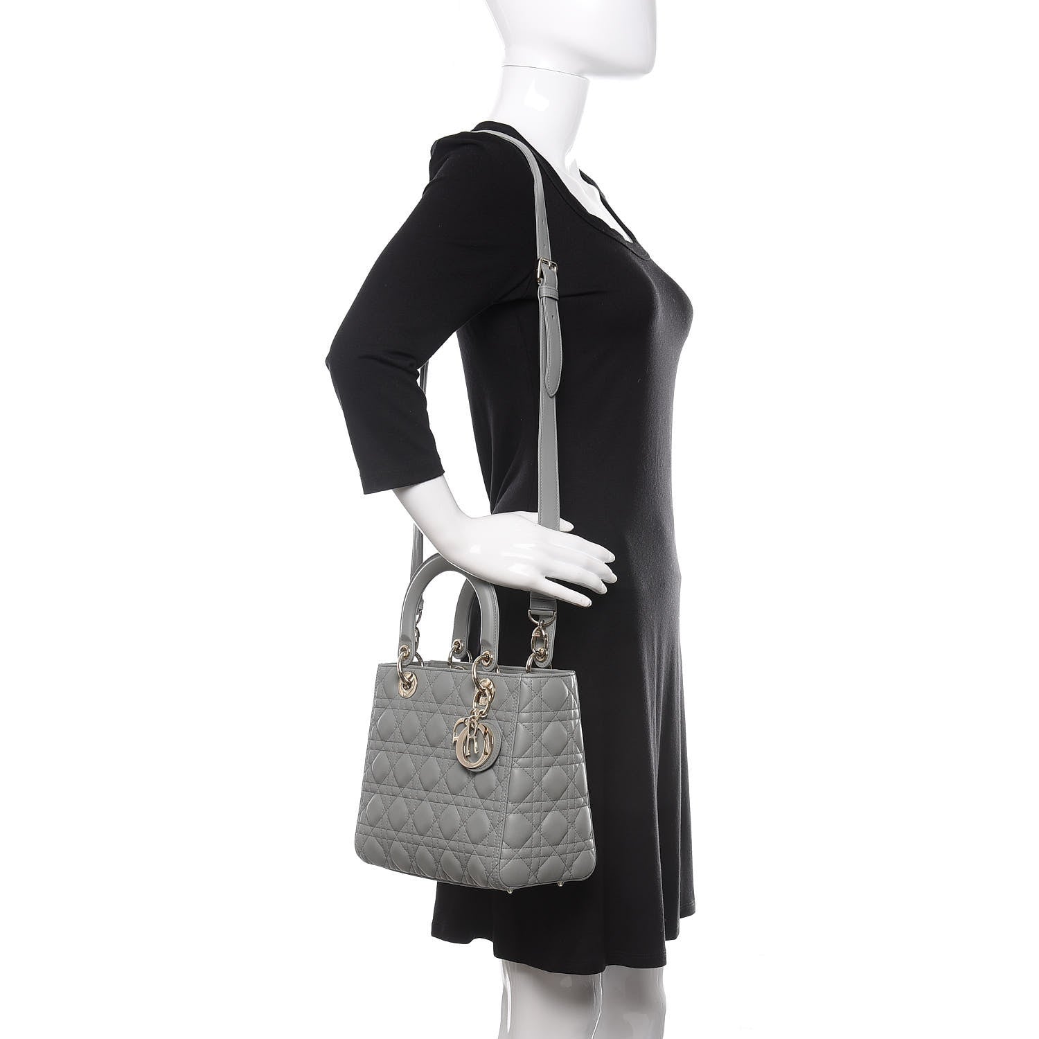 Christian Dior Lambskin Cannage Medium Lady Dior Grey 3 of 12