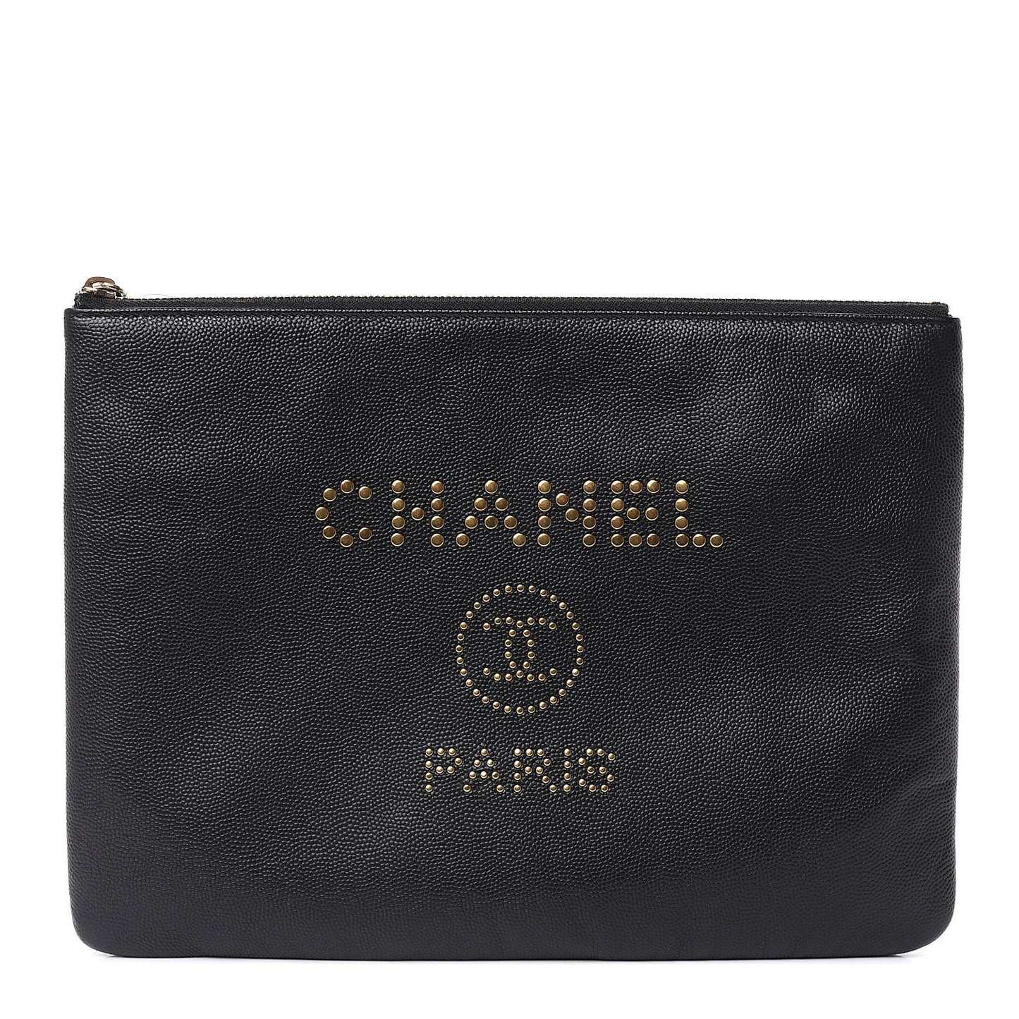 Caviar Studded Medium Deauville Pouch Black