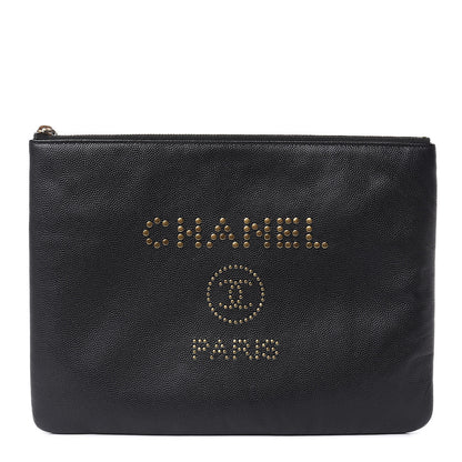 Chanel Caviar Studded Medium Deauville Pouch Black 1 of 8