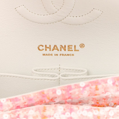Chanel Tweed Braid Sequin Medium Double Flap White Pink Orange 6 of 13