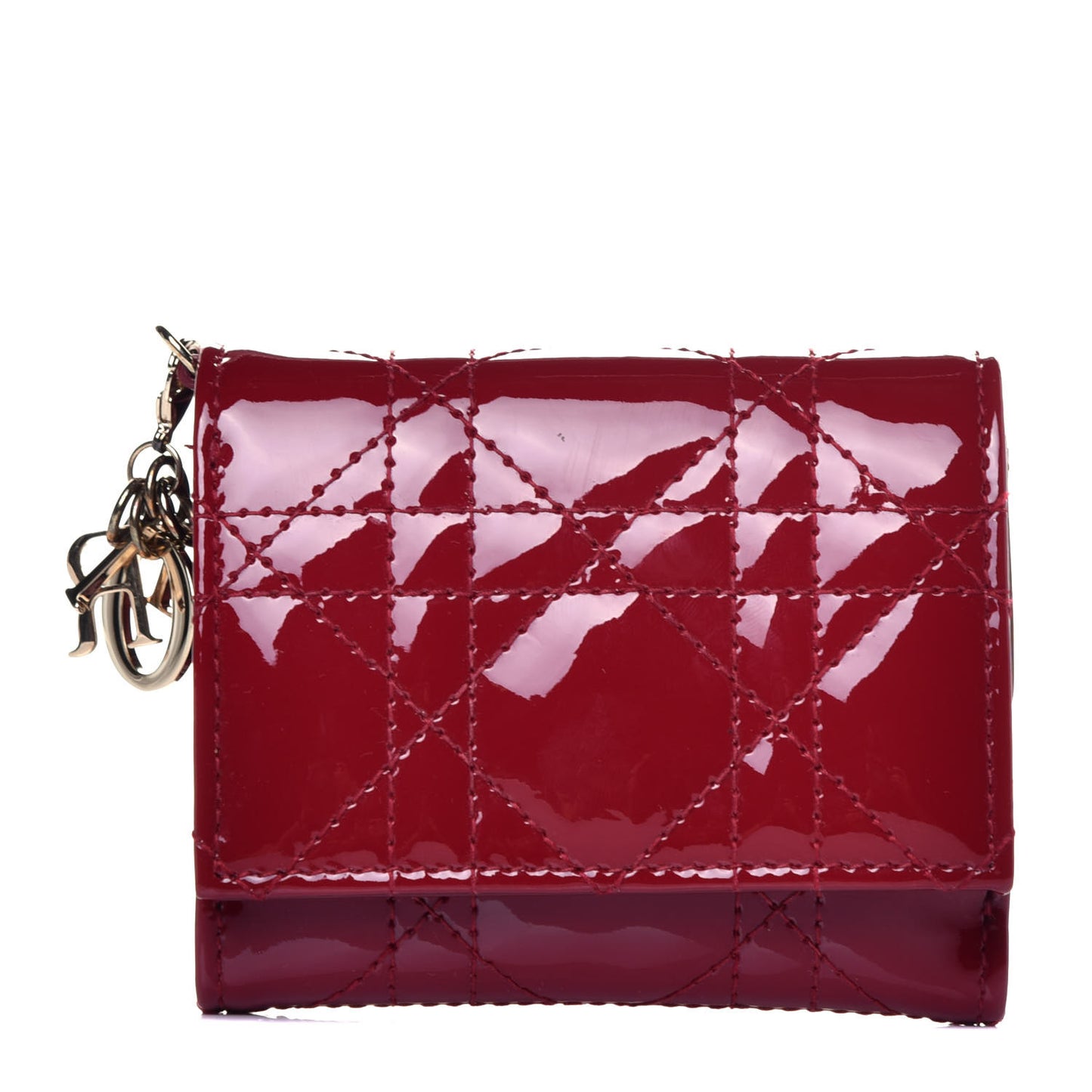 Patent Cannage Lady Dior Compact Wallet Scarlet