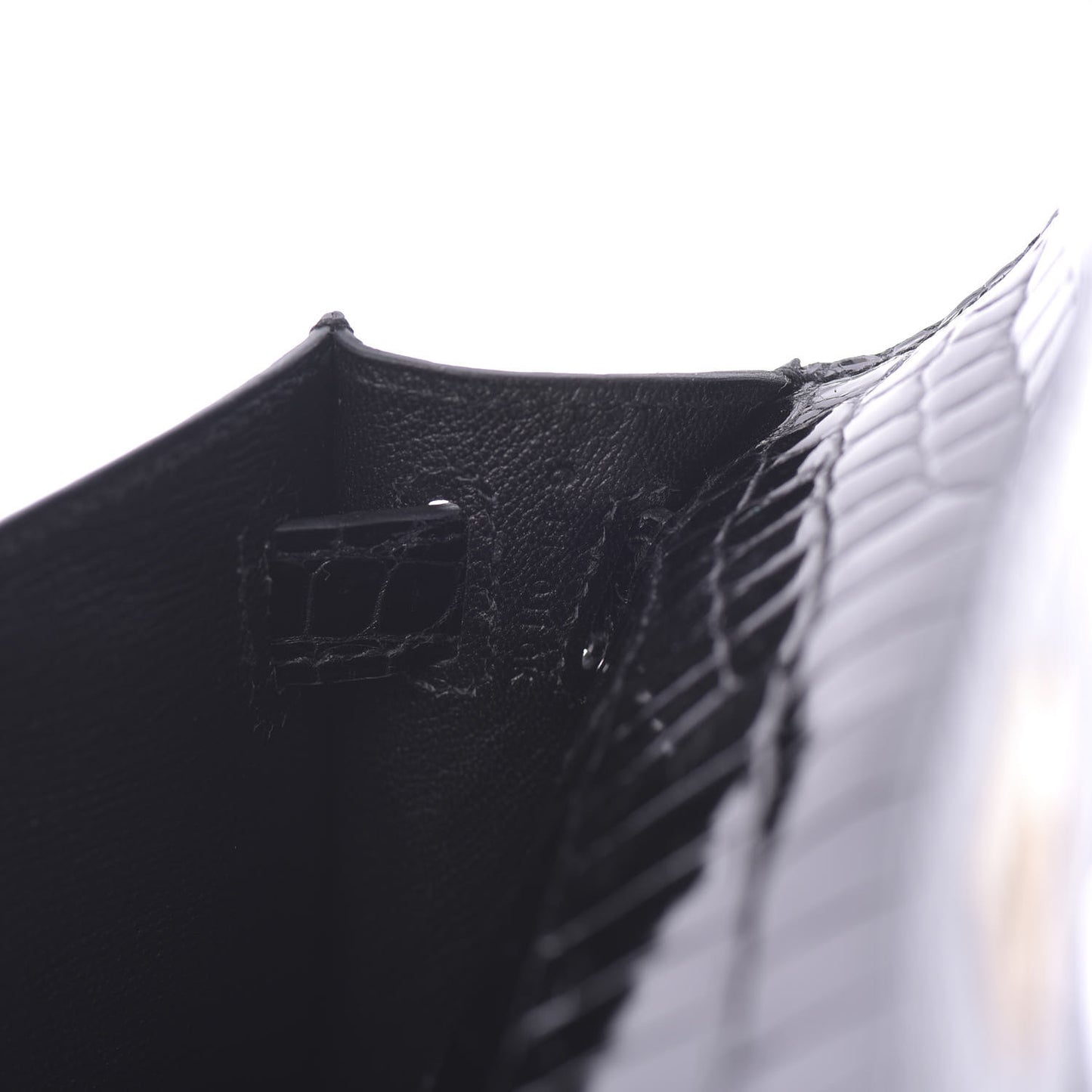 Shiny Porosus Crocodile Kelly Cut Pochette Black