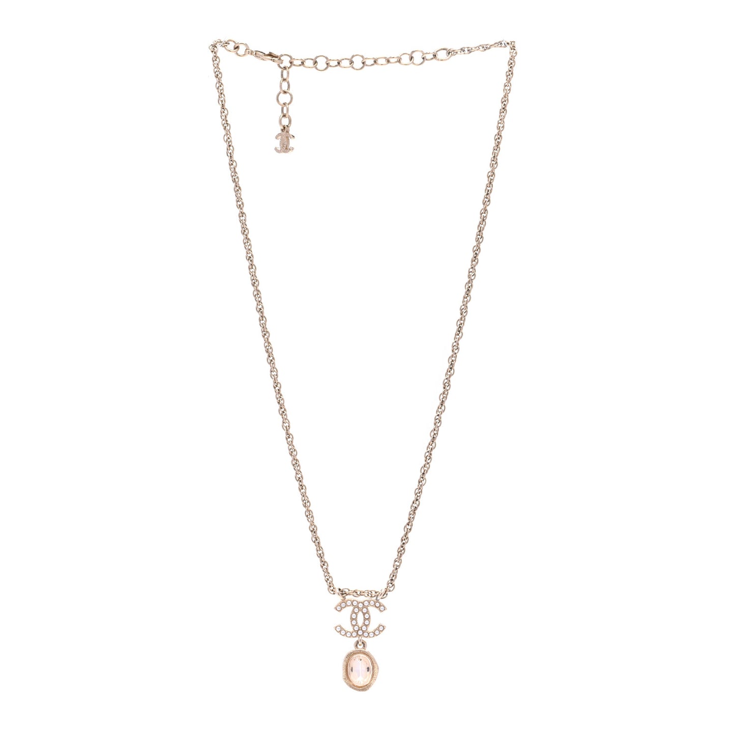 Crystal Pearl CC Necklace Pearly White Gold