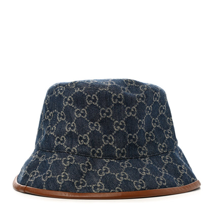 Gucci Washed Jacquard Denim Nappa GG Monogram Oscar Bucket Hat XXL Denim Cuir 1 of 10