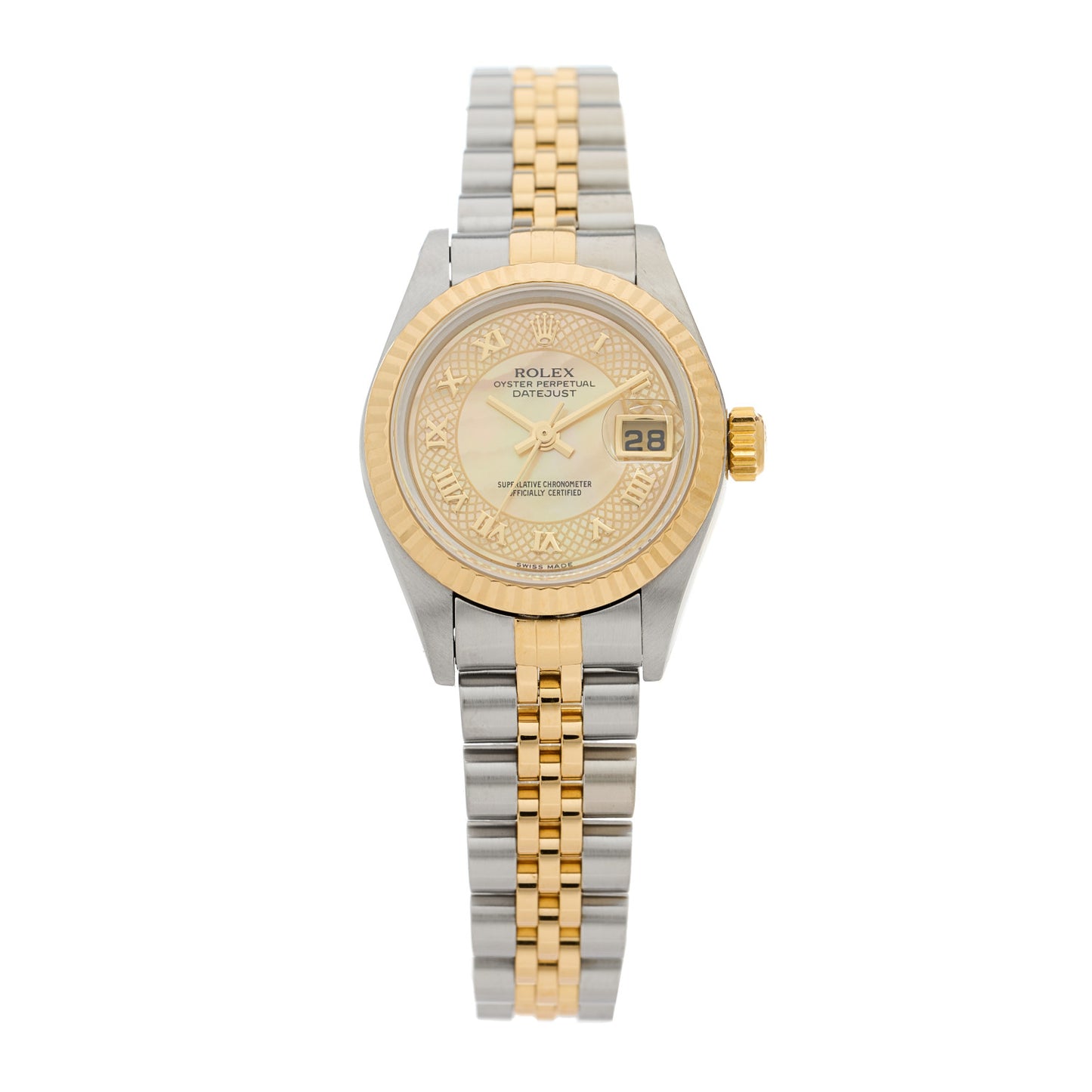 Stainless Steel 18K Yellow Gold Mother of Pearl 26mm Oyster Perpetual Datejust Watch Champagne 79173