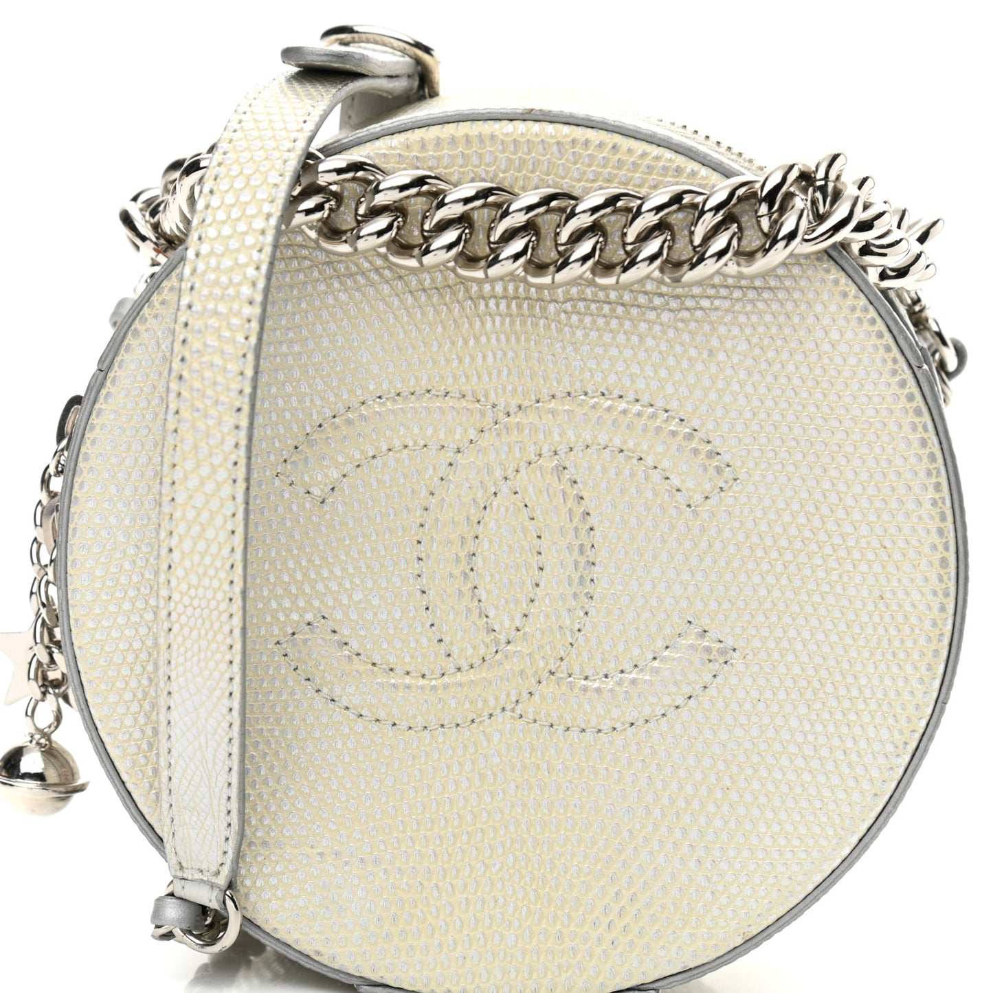 Metallic Lizard Round As Earth Evening Bag Silver