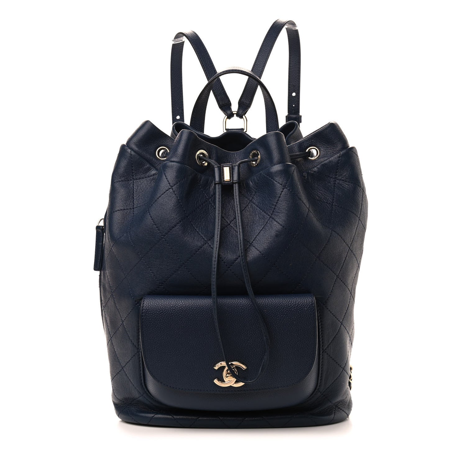 Sheepskin Caviar Quilted Daily Round Backpack Blue
