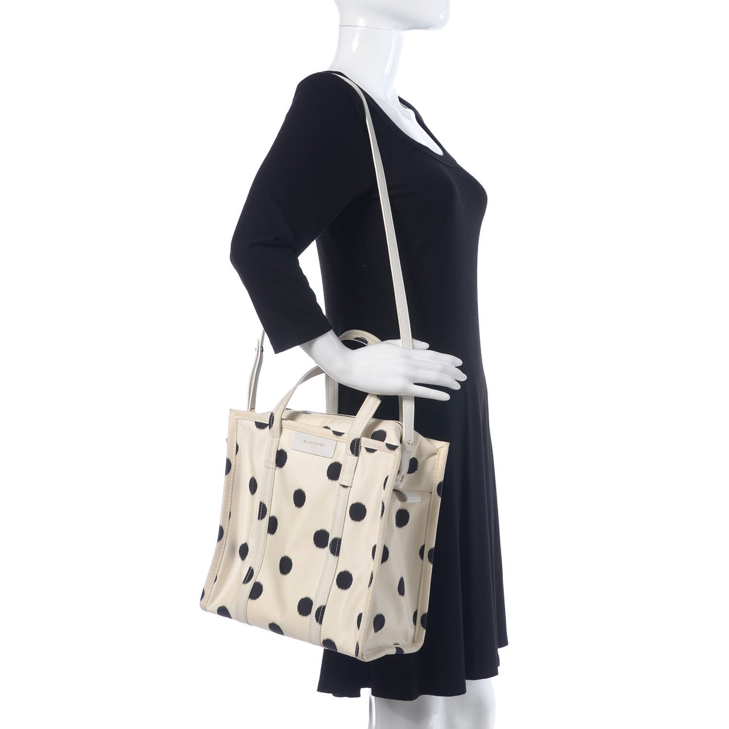 Silk Polka Dot S Bazar Shopper Tote White Black