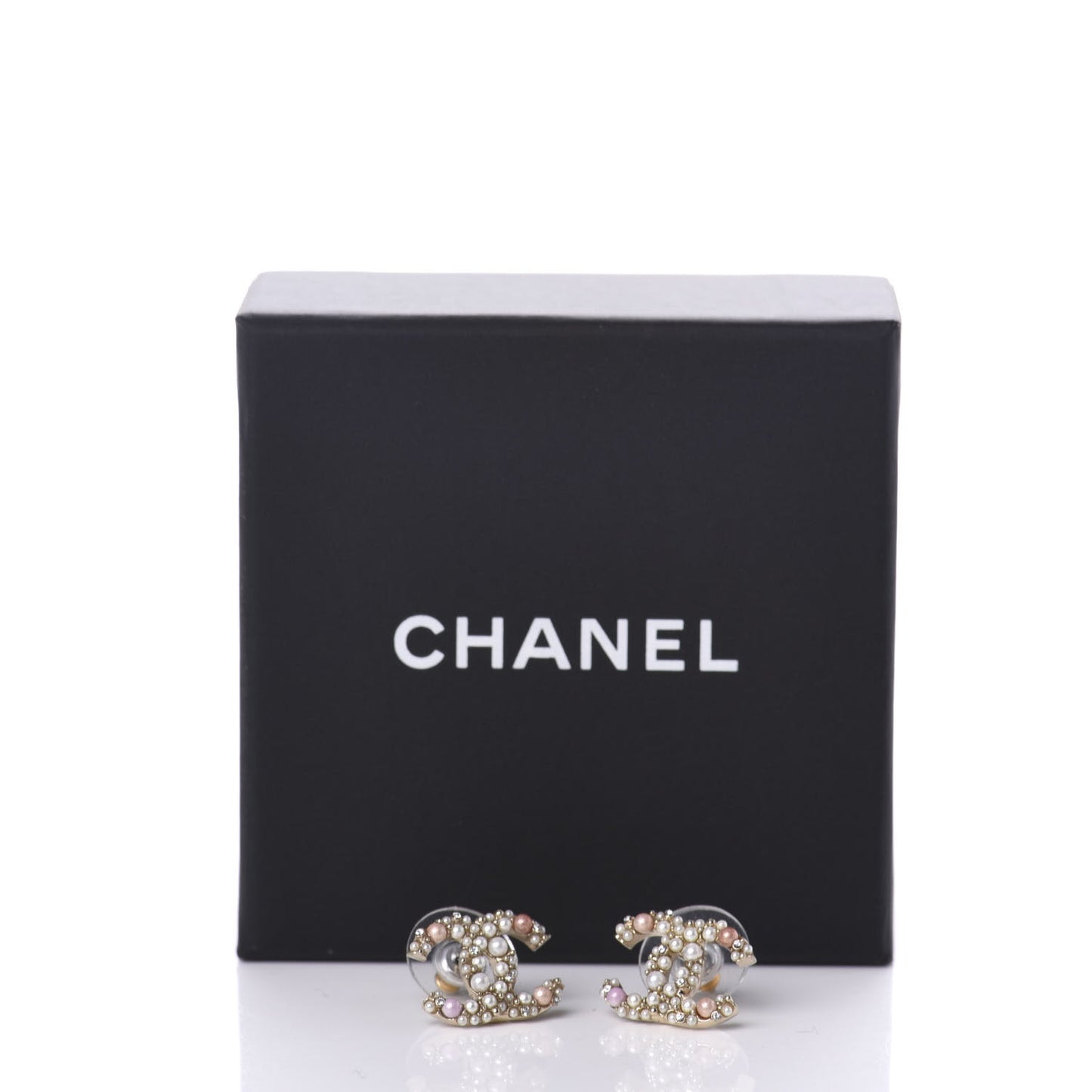 Pearl Crystal CC Charms Stud Earrings Light Gold Pink