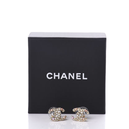 Chanel Pearl Crystal CC Charms Stud Earrings Light Gold Pink 5 of 5
