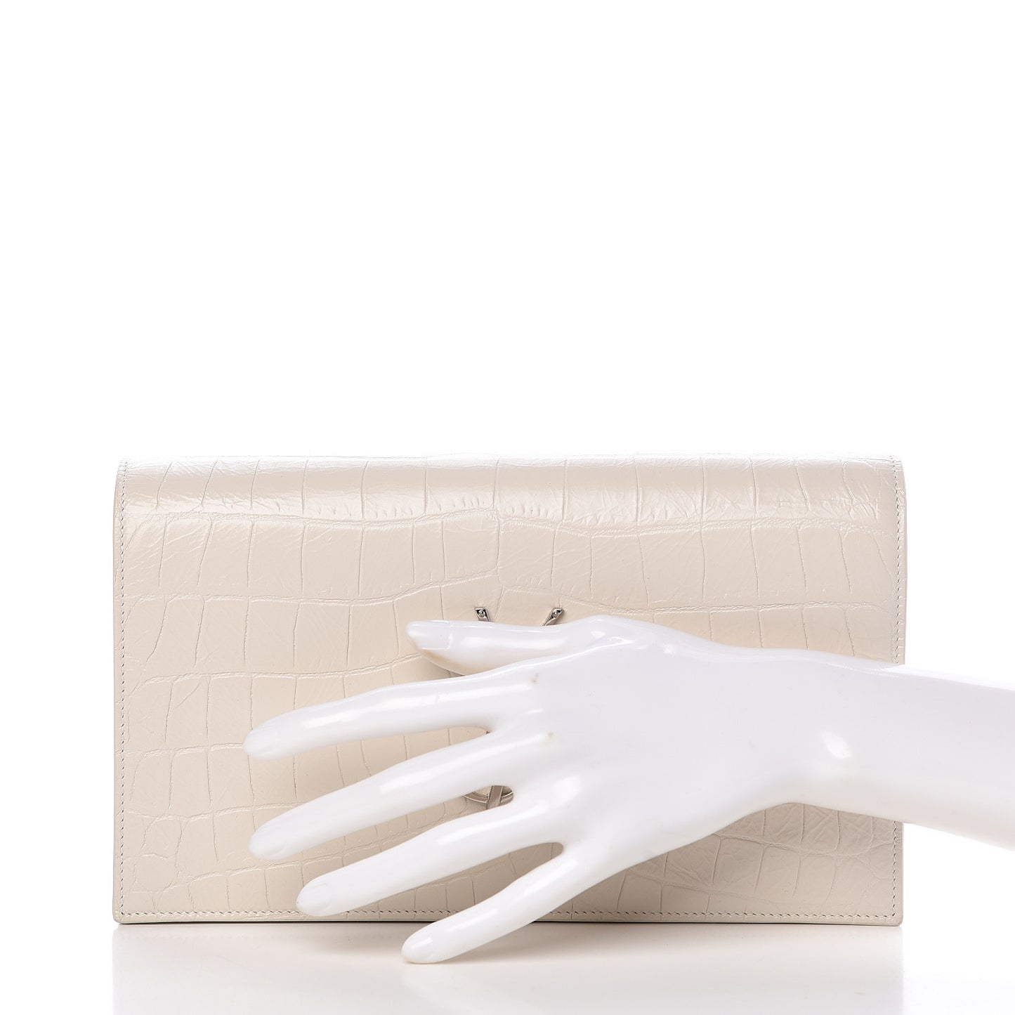 Calfskin Crocodile Embossed Classic Kate Monogram Clutch Porcellana