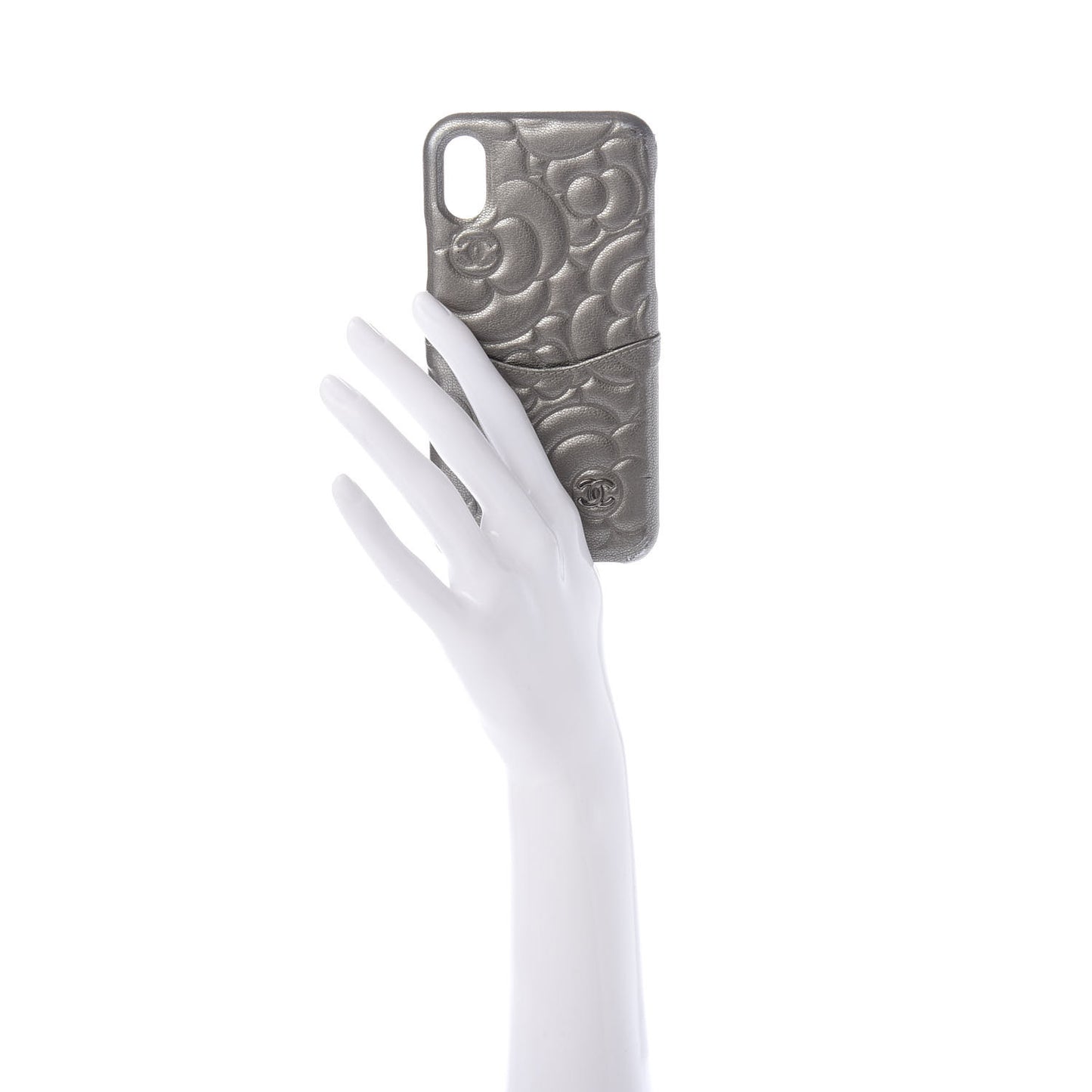 Goatskin Camellia Embossed iPhone X Case Grey