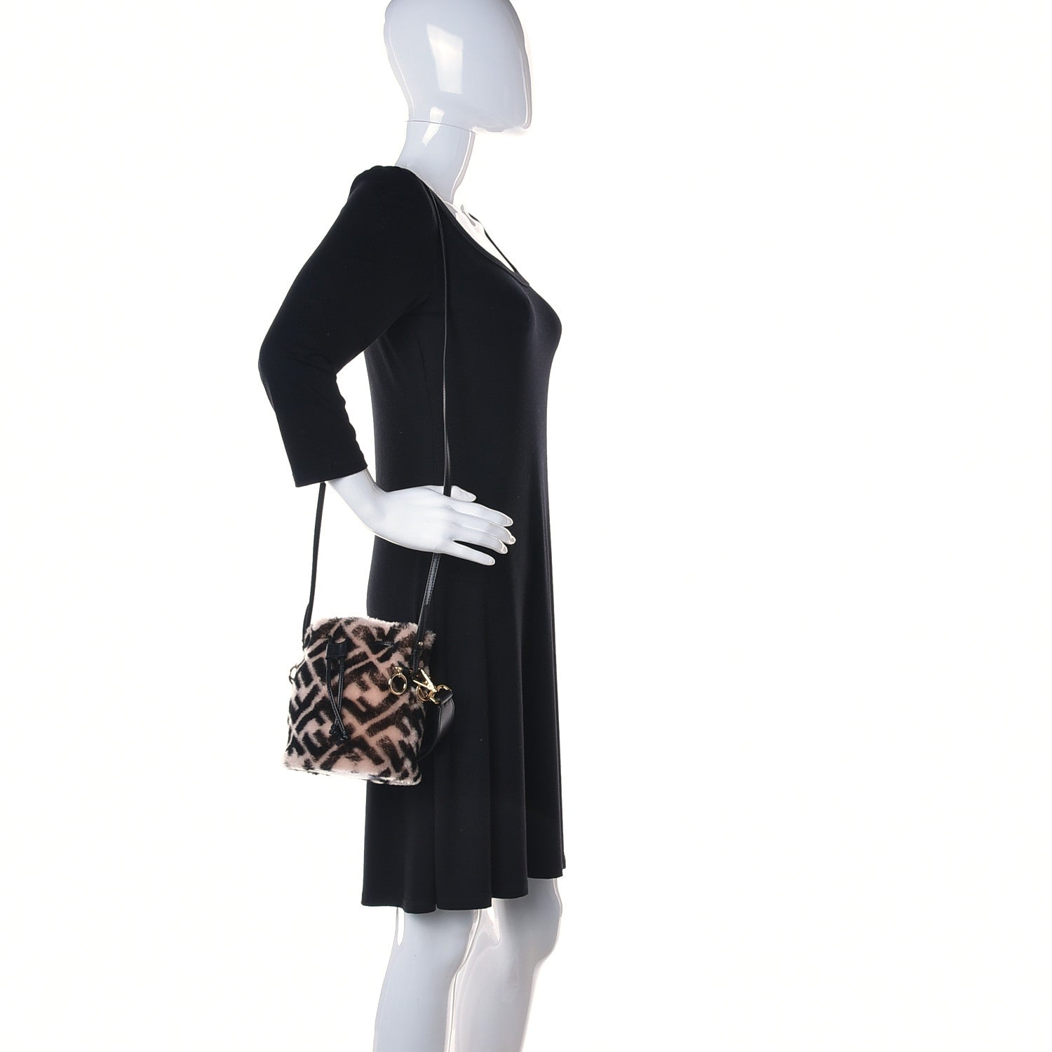 Fendi Shearling F is Fendi Macro FF 1974 Diagonal Mini Mon Tresor Bucket Bag Light Rose Black 2 of 10