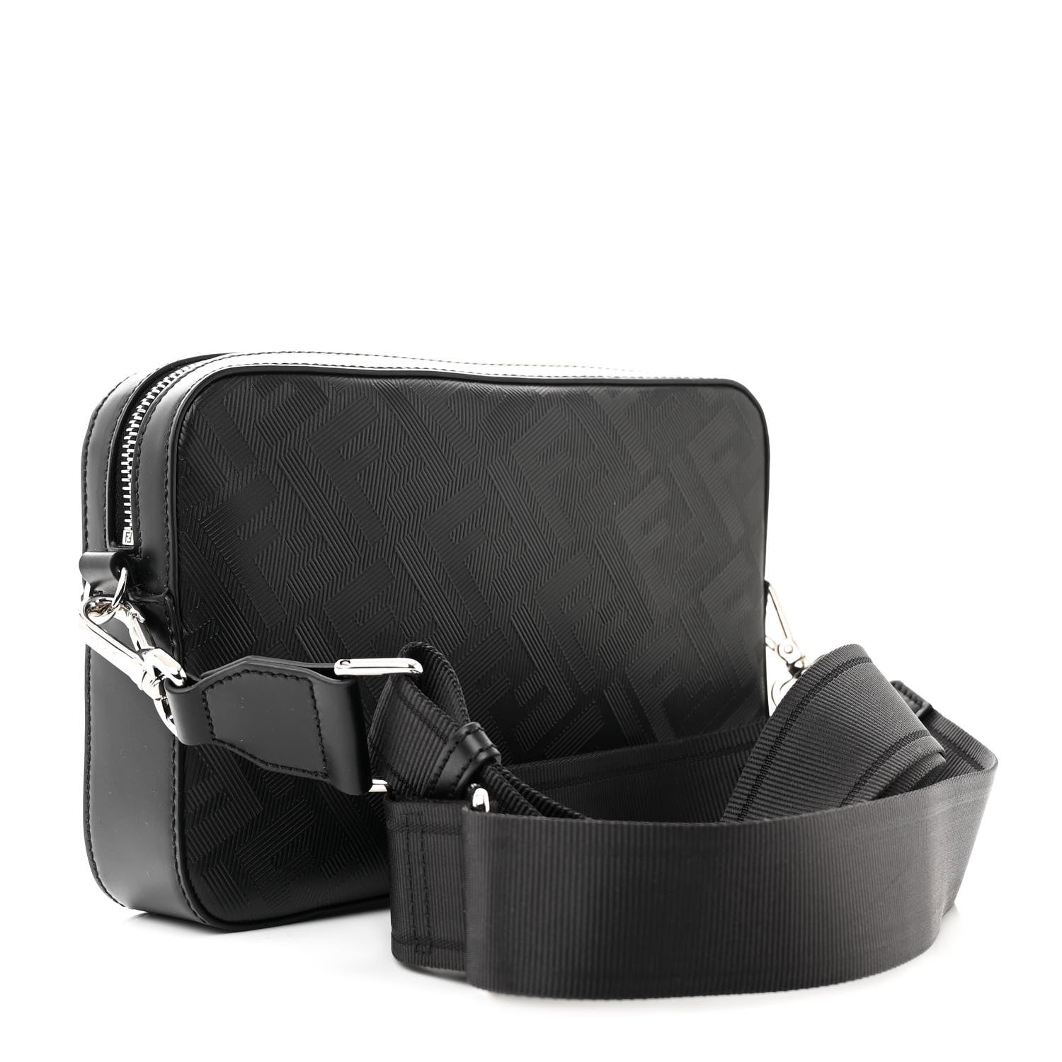 Fendi Glazed Fabric Vitello Liberty FF 1974 Diagonal Medium Camera Case Black 3 of 10