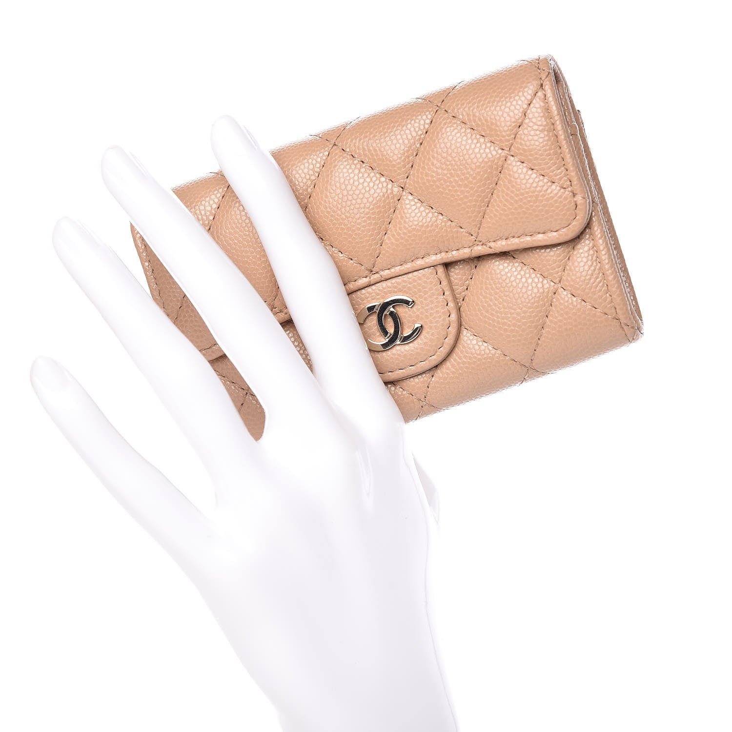 Chanel Caviar Quilted Card Holder Wallet Beige 2 of 9