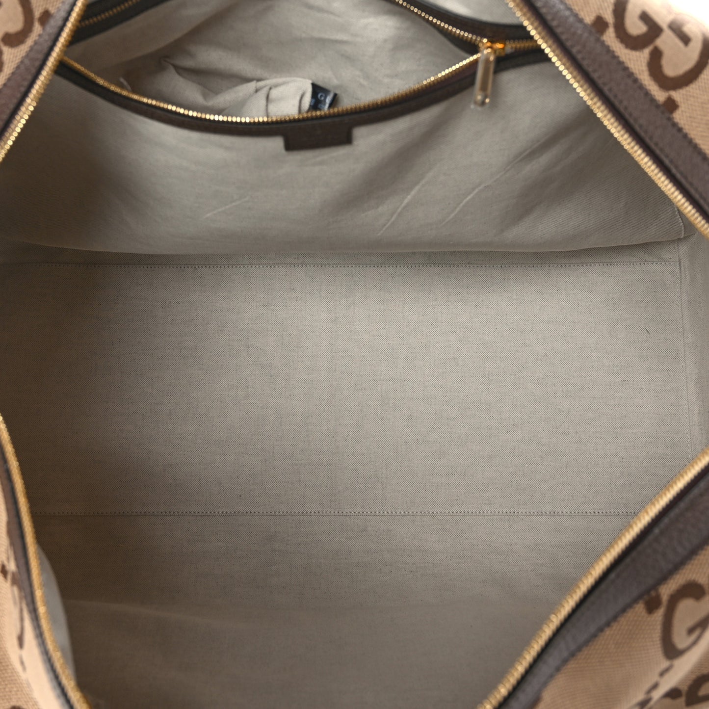 Monogram Jumbo GG Textured Dollar Calfskin Web Maxi Duffle Bag Camel Ebony