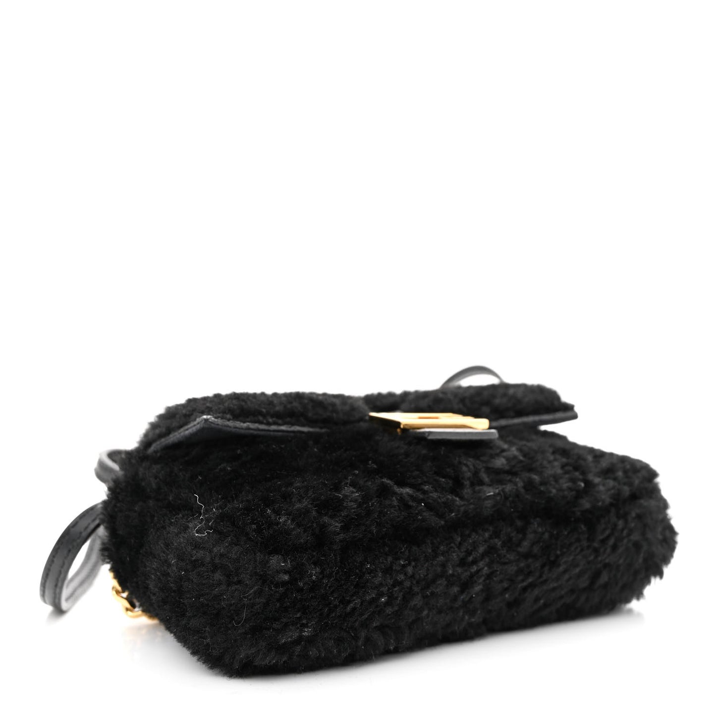 Shearling Shiny Nappa Micro Baguette Black