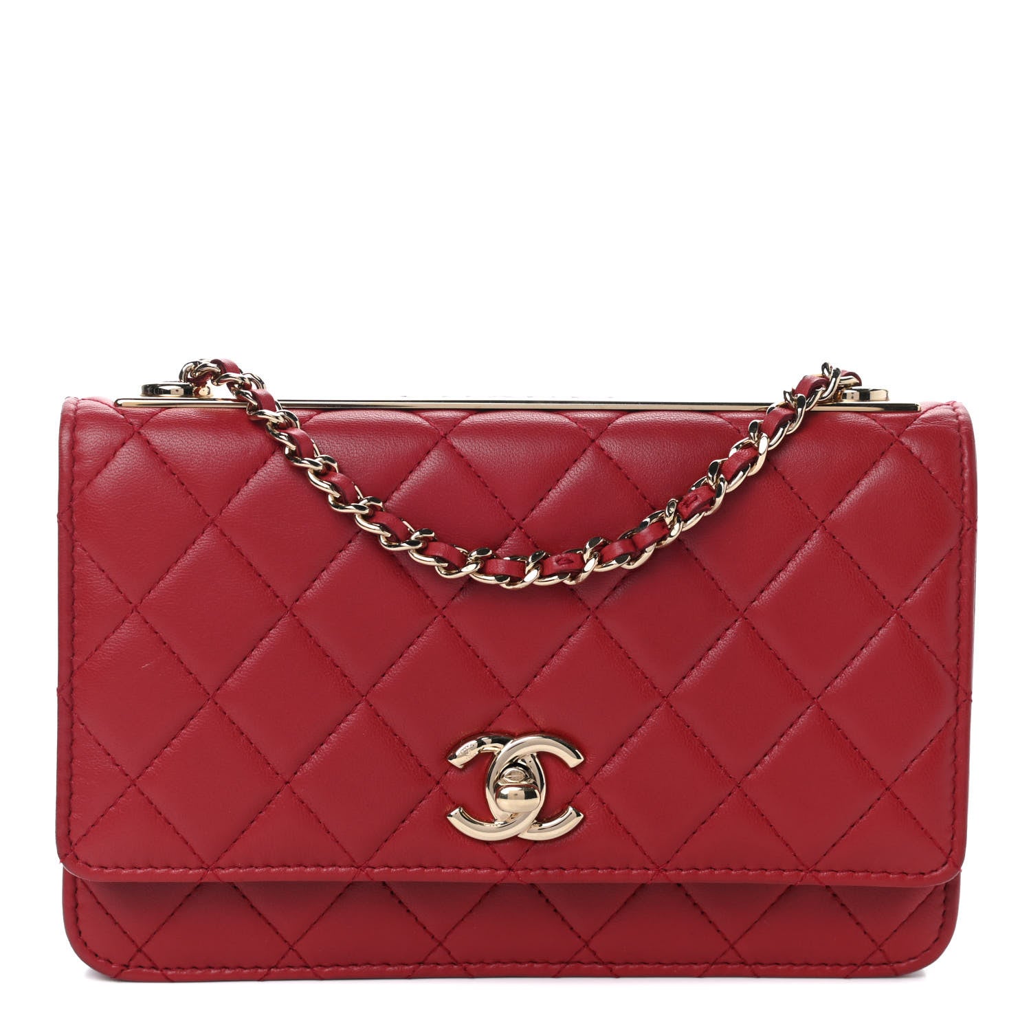 Chanel Lambskin Quilted Trendy CC Wallet On Chain WOC Red 1 of 9