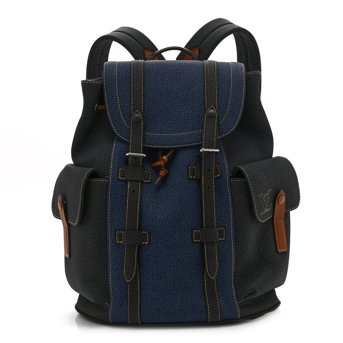 Taurillon Denim Christopher PM Backpack  Black Navy