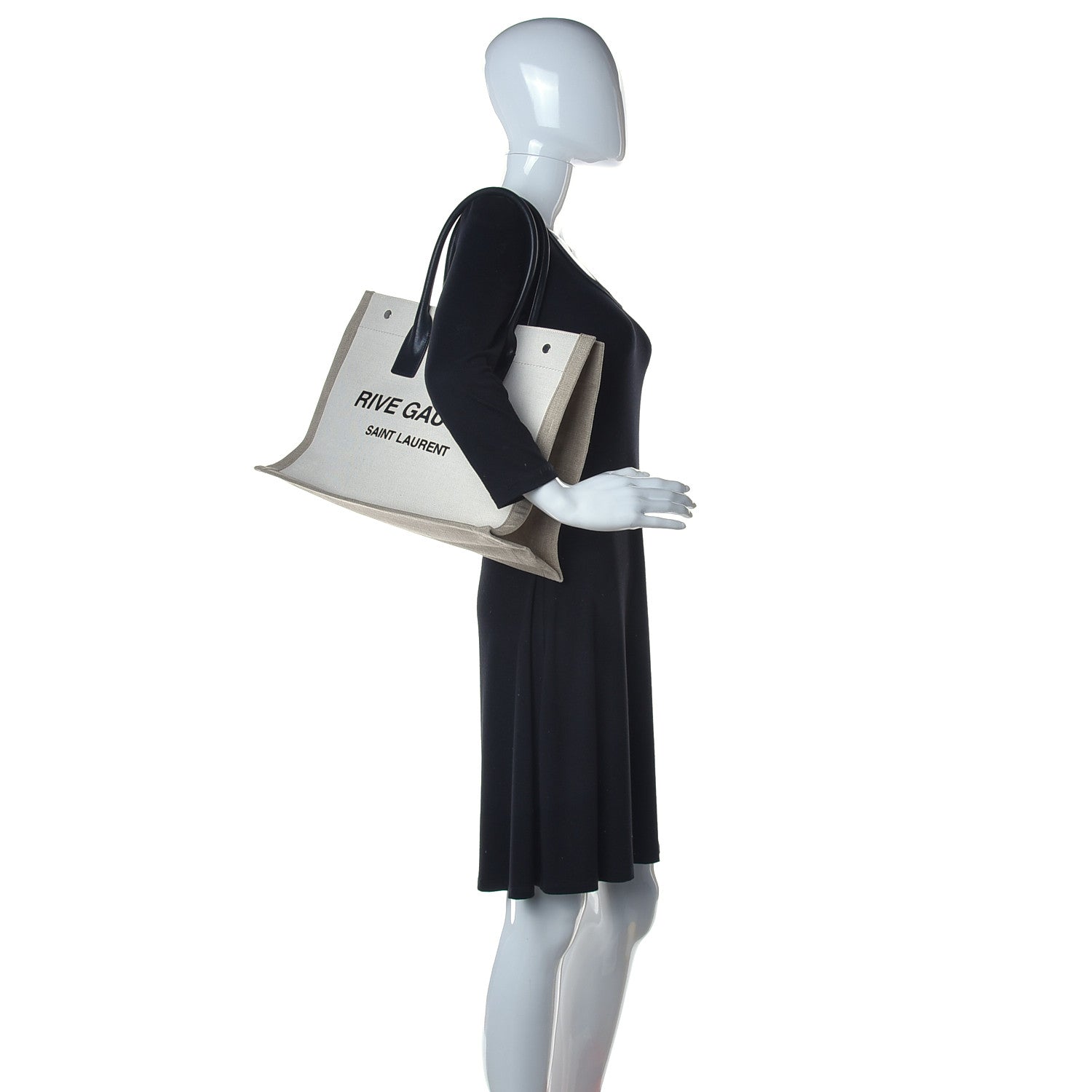 Saint Laurent Linen Calfskin Small Rive Gauche Tote Greggio Natural 2 of 12