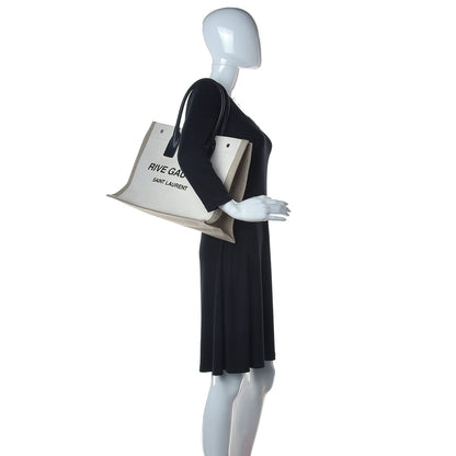 Saint Laurent Linen Calfskin Small Rive Gauche Tote Greggio Natural 2 of 12