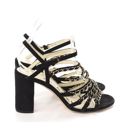 Chanel Suede Chain Sandals 38.5 Black 4 of 11