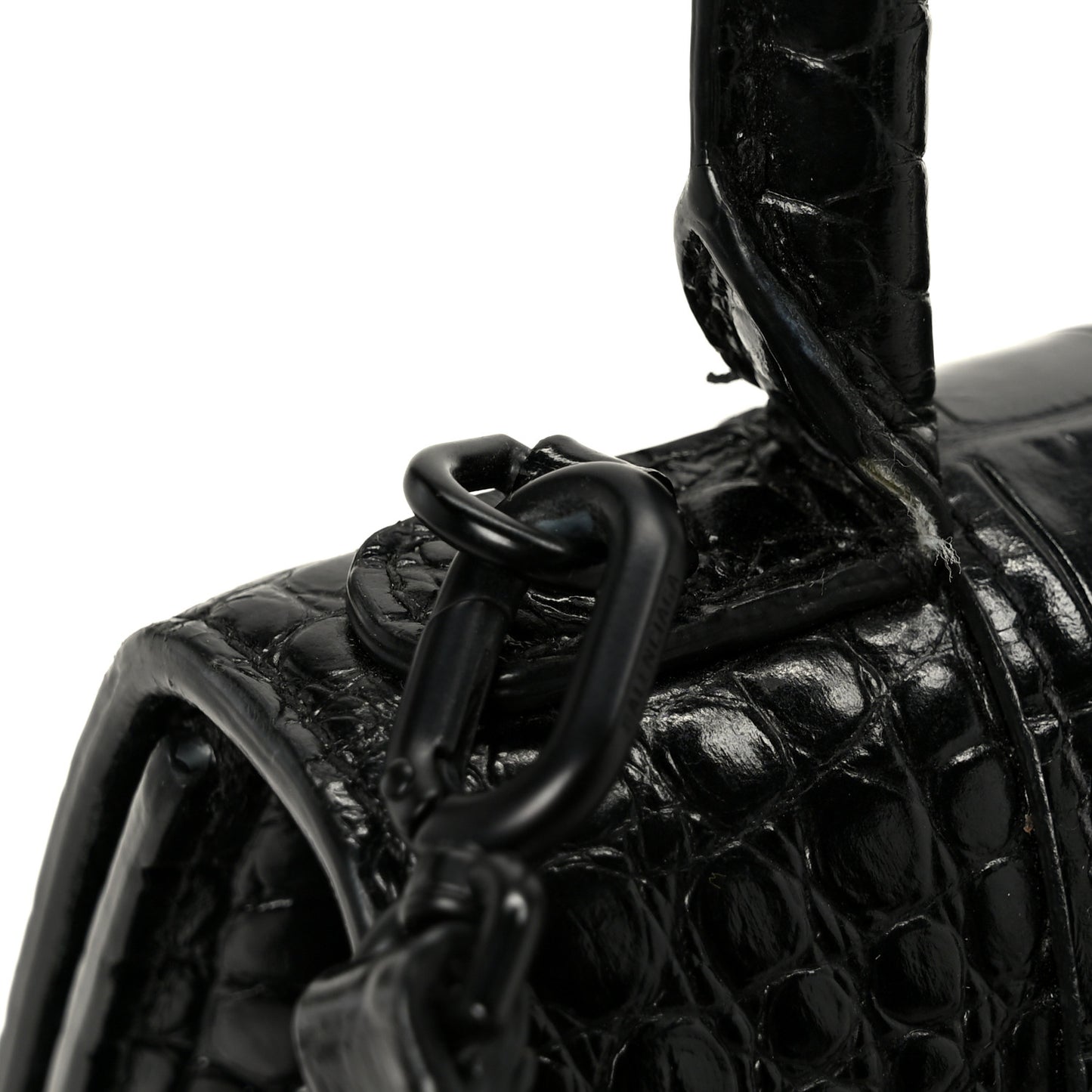 Shiny Calfskin Monochrome Crocodile Embossed Small Hourglass Top Handle Bag Black