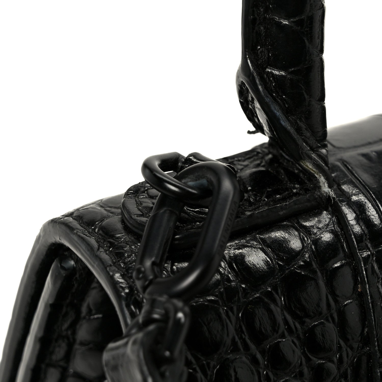 Balenciaga Shiny Calfskin Monochrome Crocodile Embossed Small Hourglass Top Handle Bag Black 12 of 14