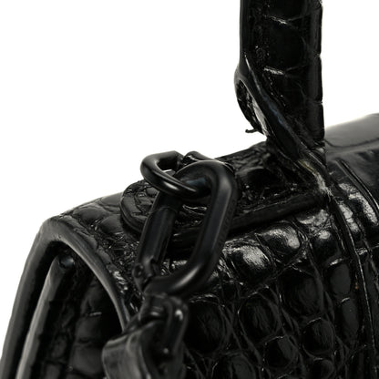 Balenciaga Shiny Calfskin Monochrome Crocodile Embossed Small Hourglass Top Handle Bag Black 12 of 14