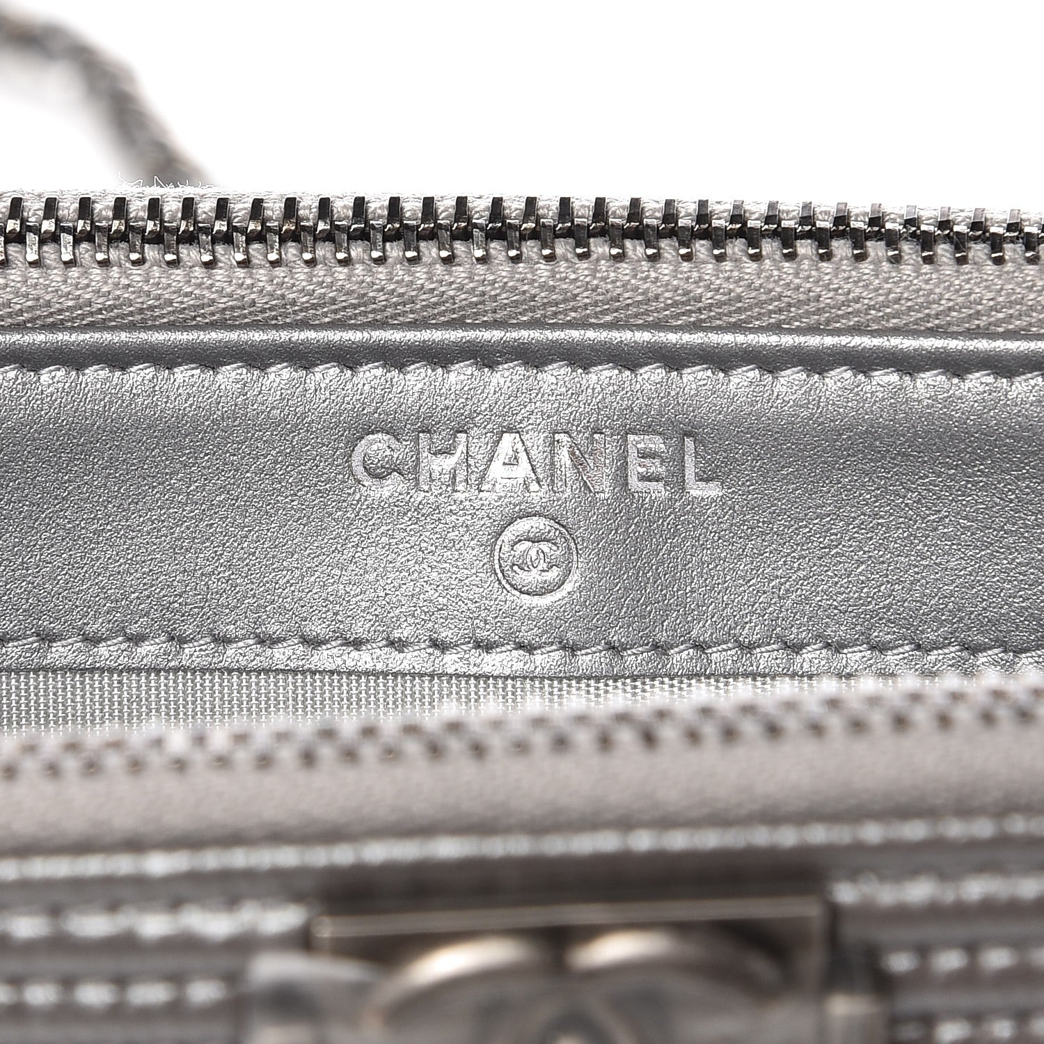 Chanel Metallic Caviar Quilted Small Boy Clutch With Chain Silver 7 of 9