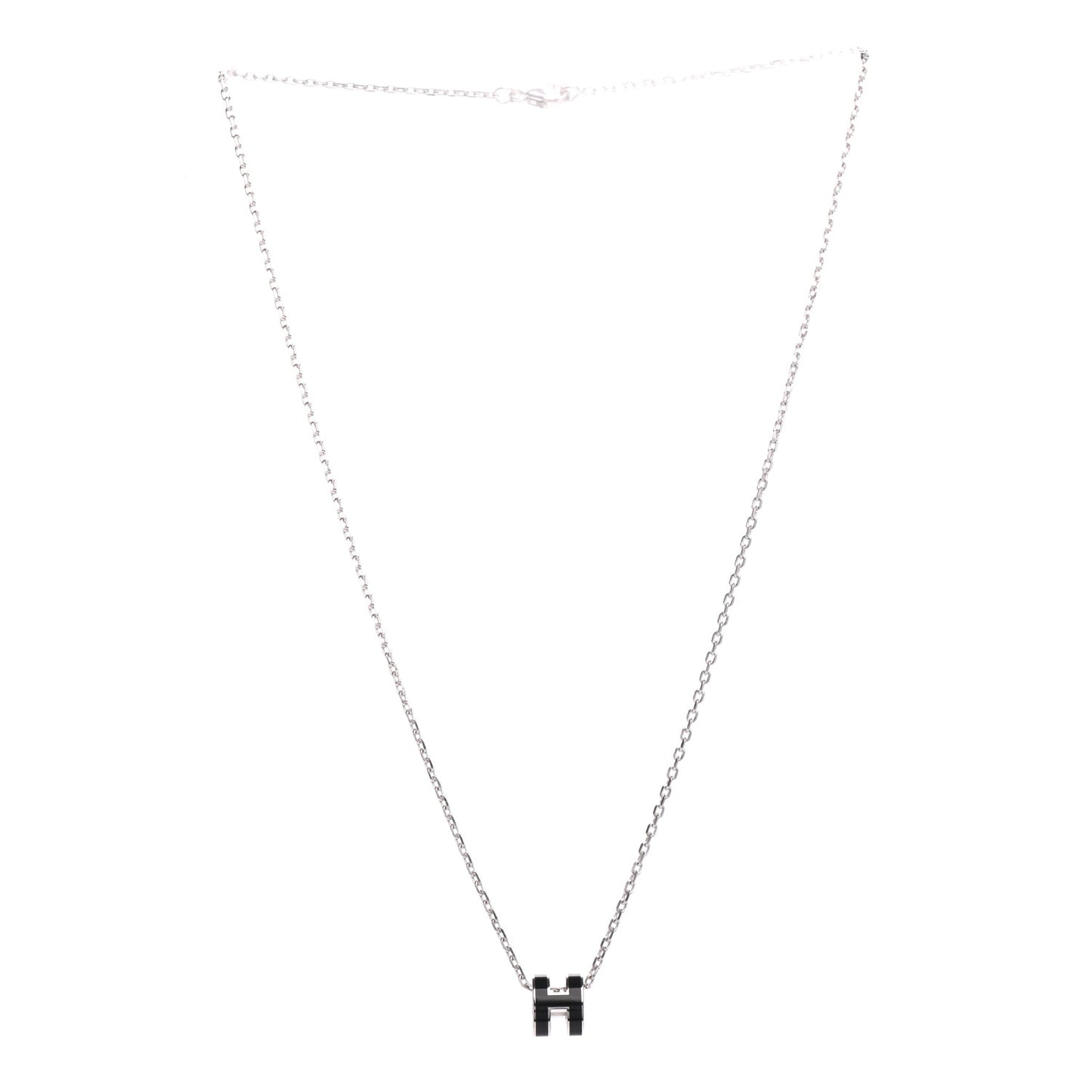 Lacquered Palladium Mini Pop H Pendant Necklace Black