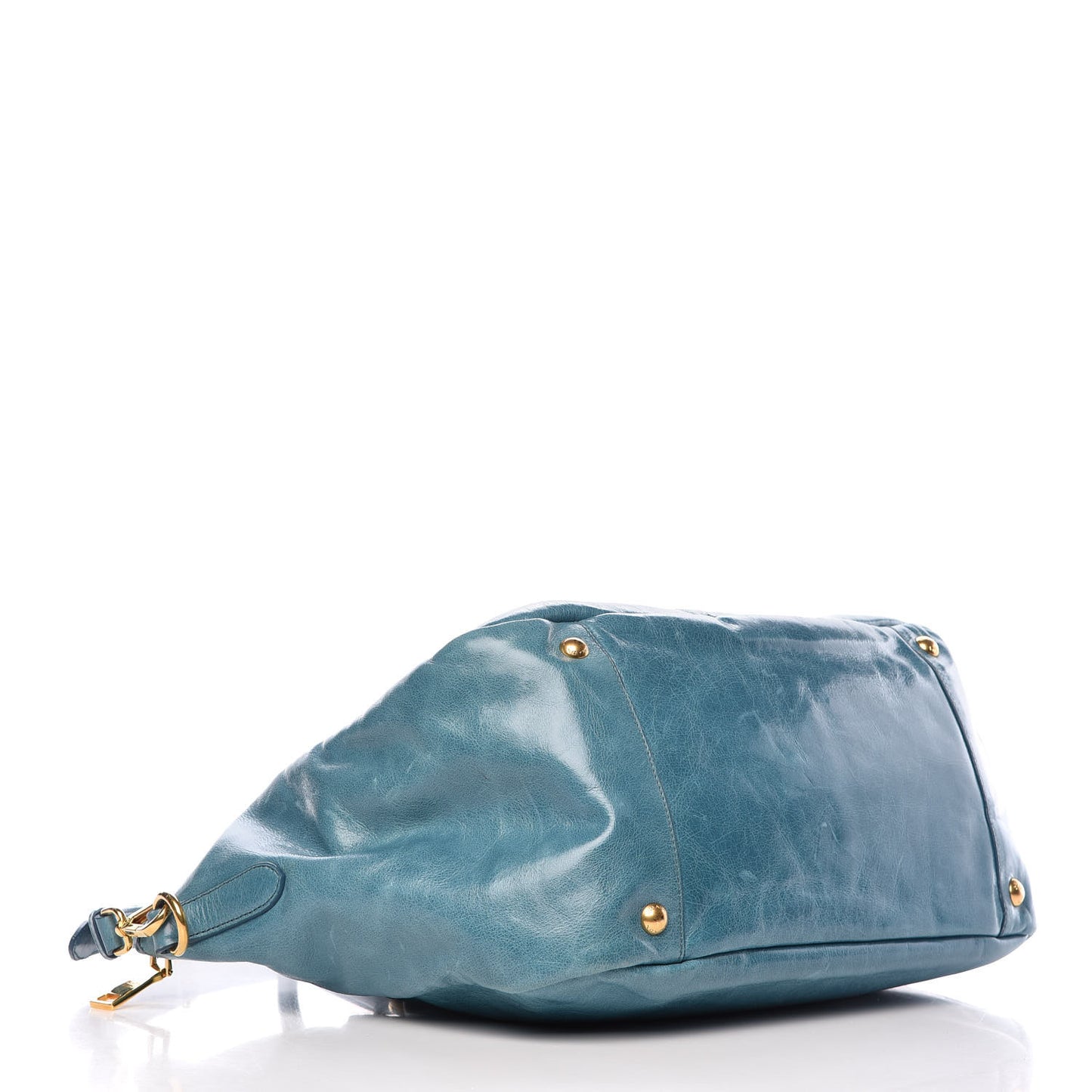 Vitello Shine Top Handle Tote Turchese