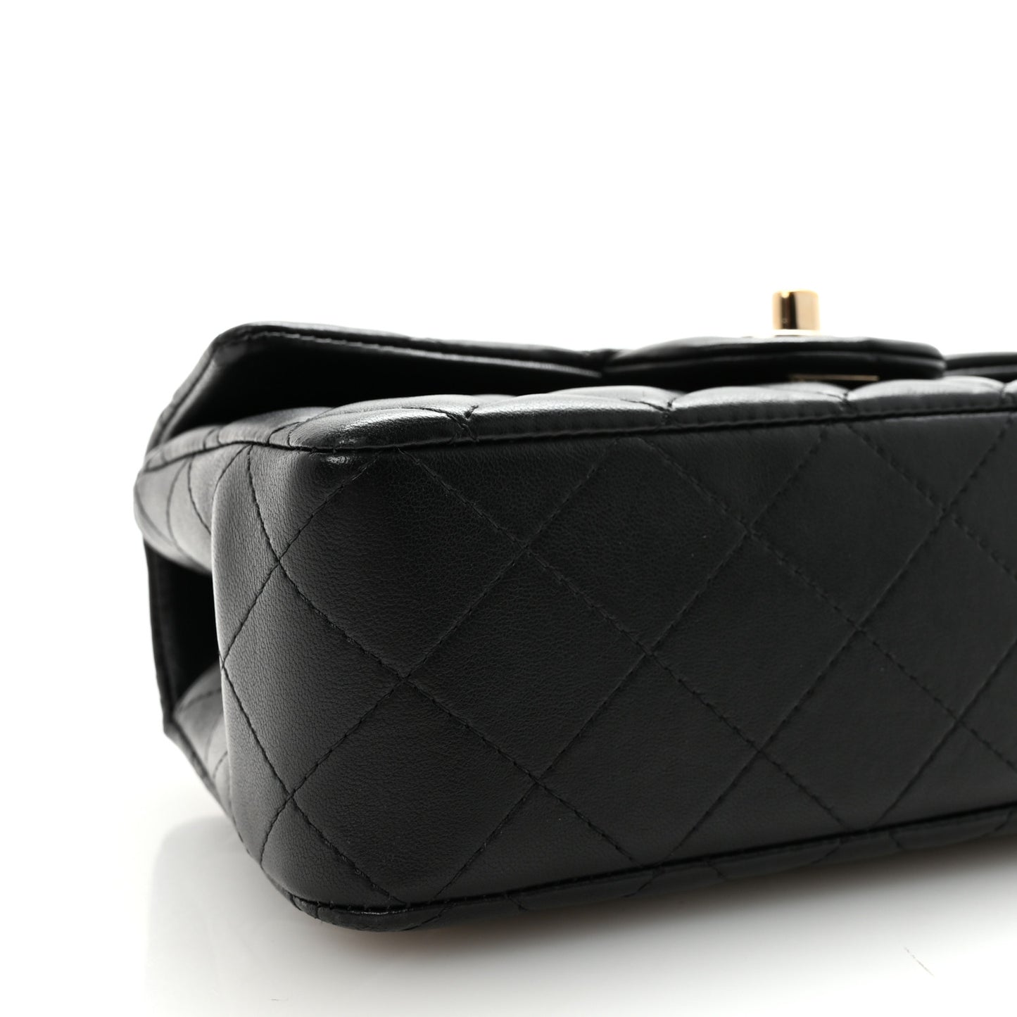 Lambskin Quilted Mini Top Handle Rectangular Flap Black